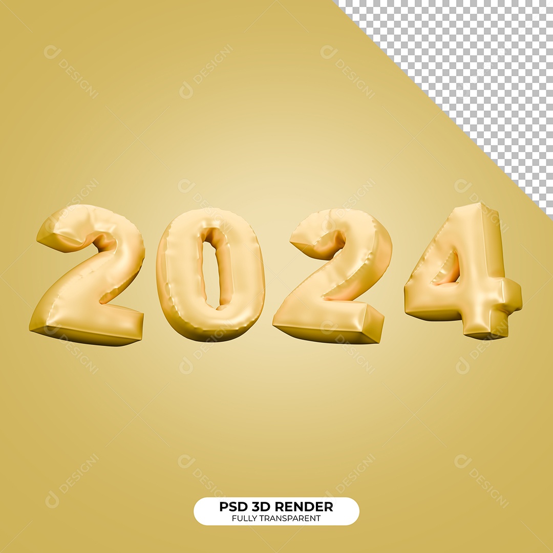Elemento 3D Ano Novo 2024 para Composição PSD