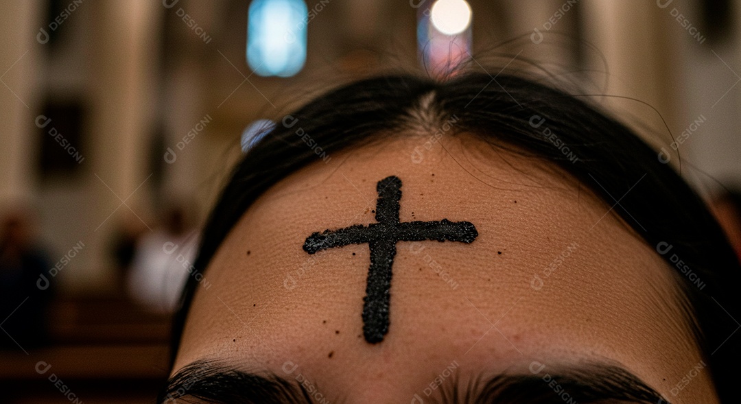 Cruz sobre testa de uma mulher