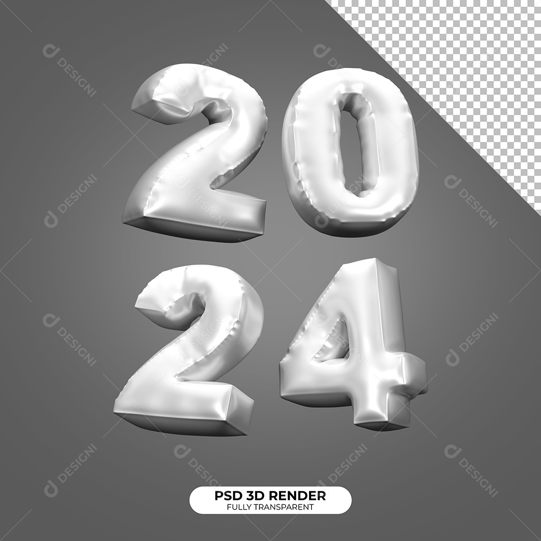 Elemento 3D Ano Novo 2024 para Composição PSD