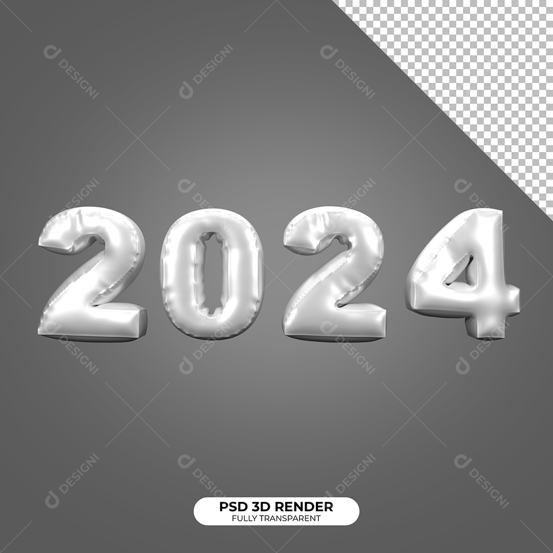 Elemento 3D Ano Novo 2024 para Composição PSD