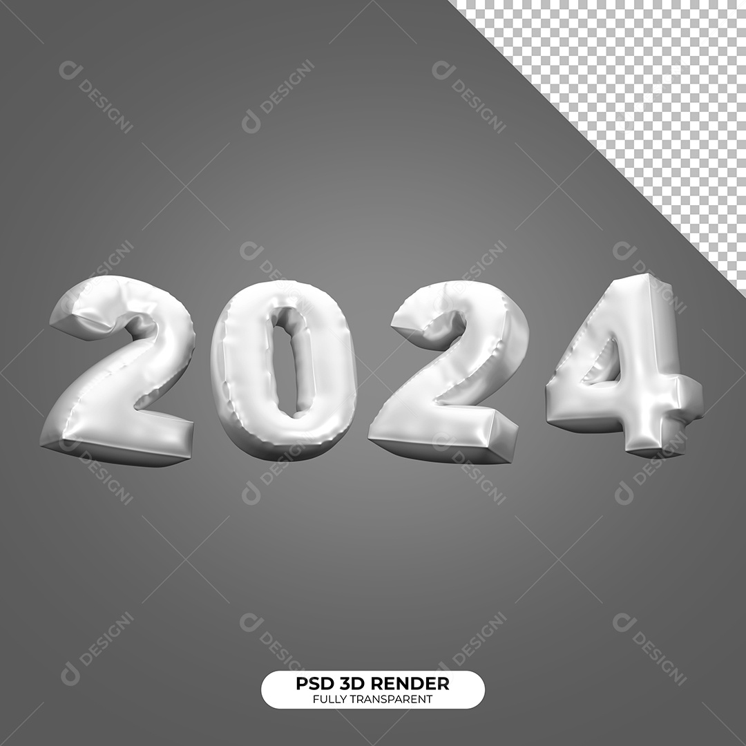 Elemento 3D Ano Novo 2024 para Composição PSD
