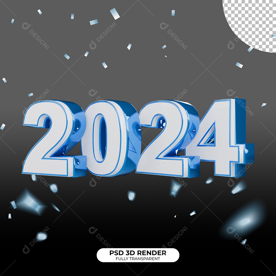 Elemento 3D Feliz Ano Novo 2024 para Composição PSD