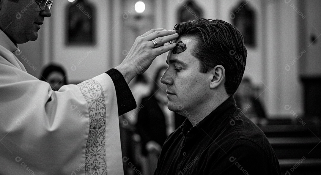 Padre rezando sobre igreja católica