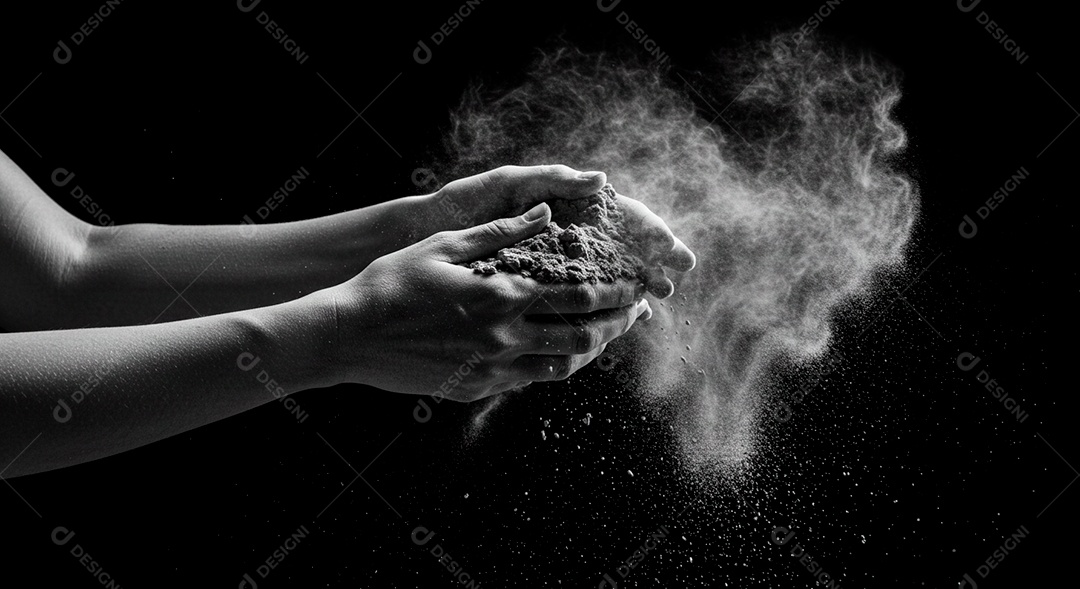 Mãos de pessoa segurando cinzas Quarta feira de Cinzas