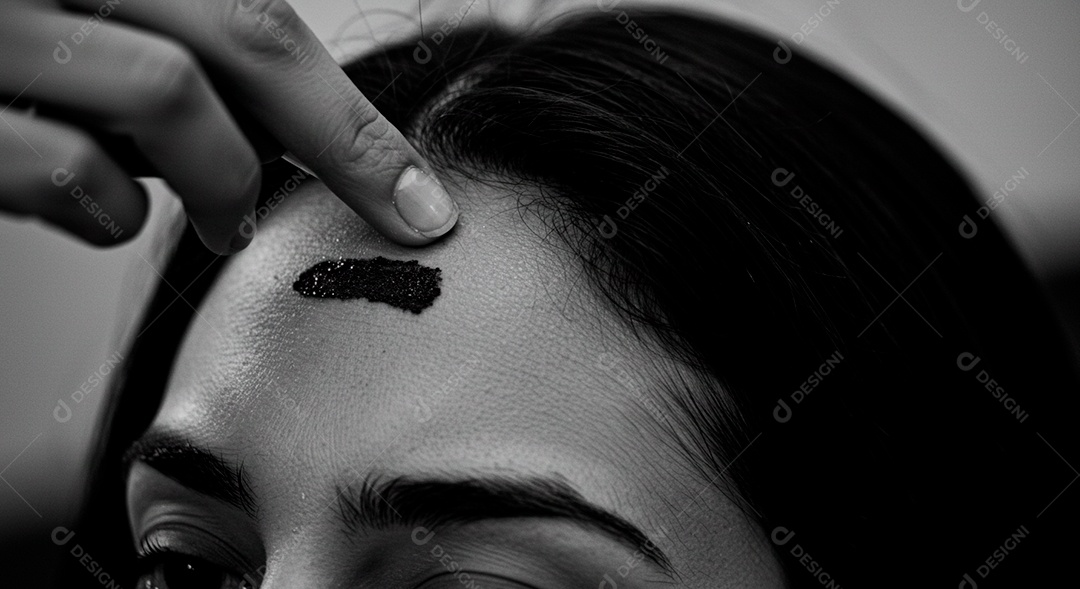 Mãos de mulher pintando sua testa representando Quarta feira de Cinzas