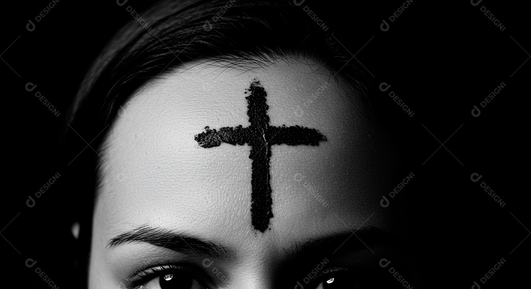 Cruz sobre testa de uma mulher