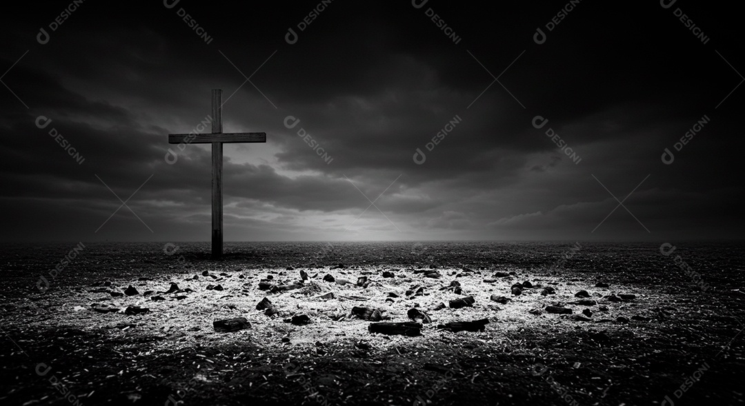 Calvário sobre campo deserto