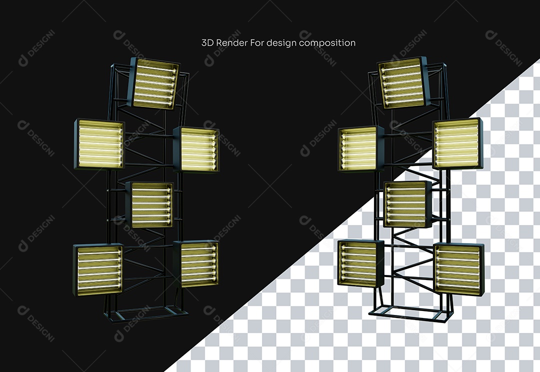Elemento Torre de Luzes 3D para Composição PSD