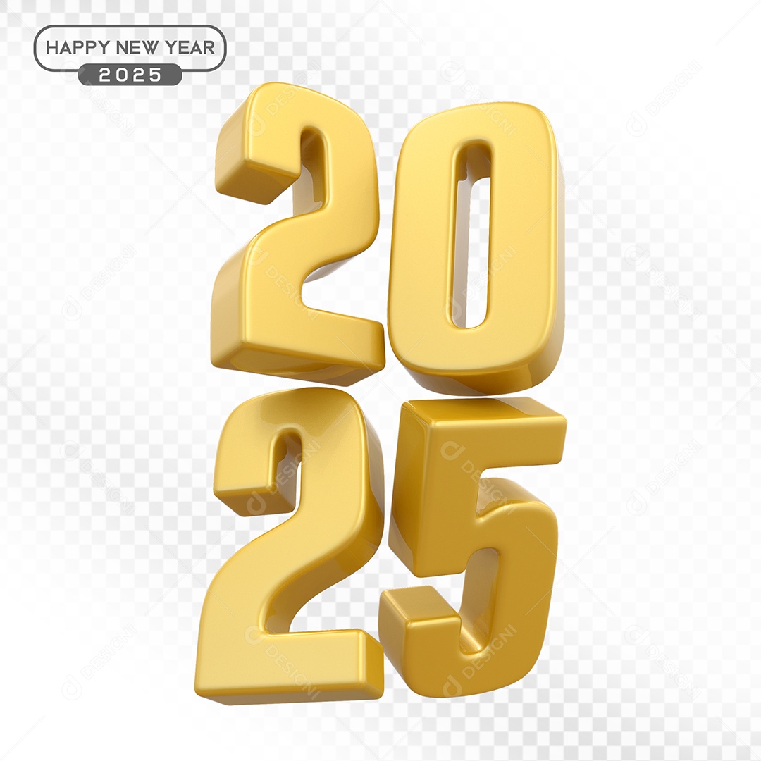 Elemento 3D Número 2025 Dourado Para Composição PSD
