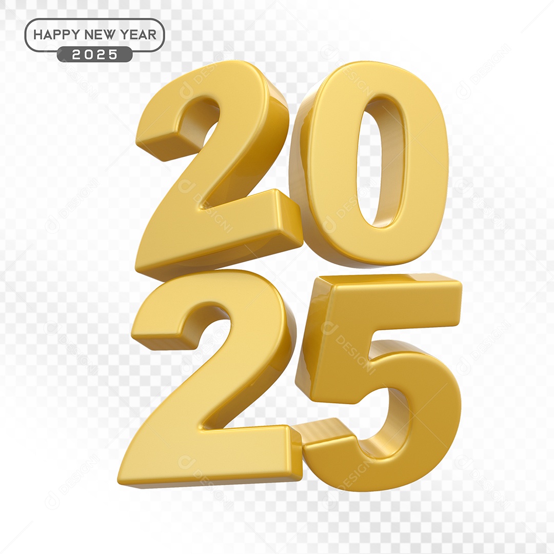Elemento 3D Número 2025 Dourado Para Composição PSD