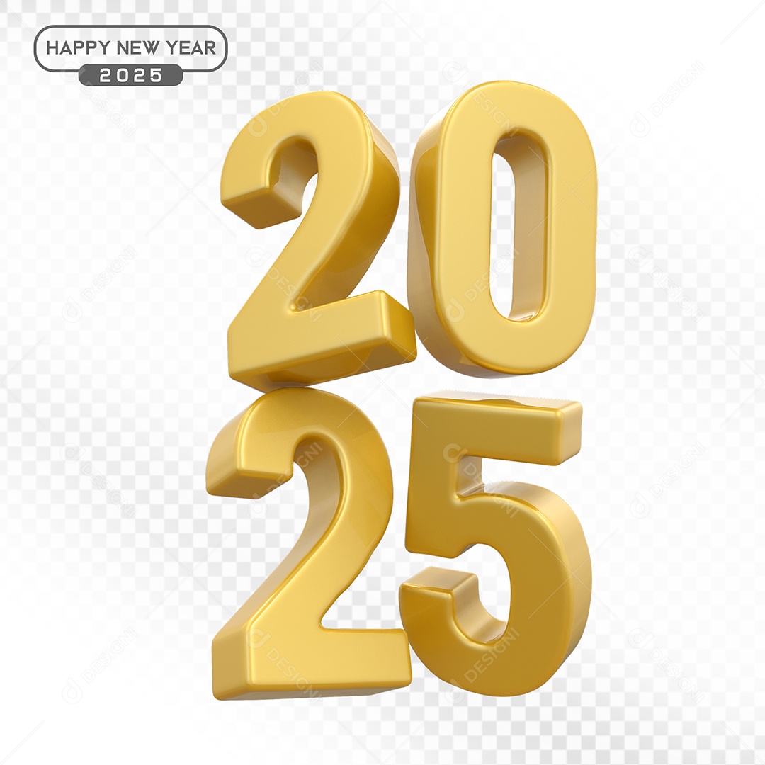 Elemento 3D Número 2025 Dourado Para Composição PSD