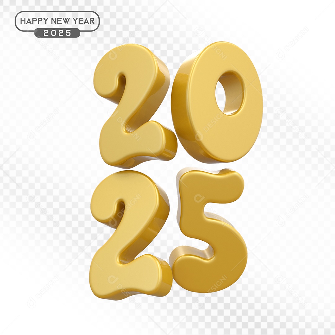 Elemento 3D Número 2025 Dourado Para Composição PSD