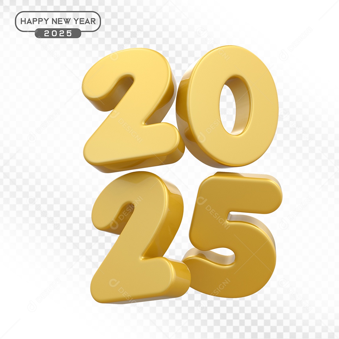 Elemento 3D Número 2025 Dourado Para Composição PSD