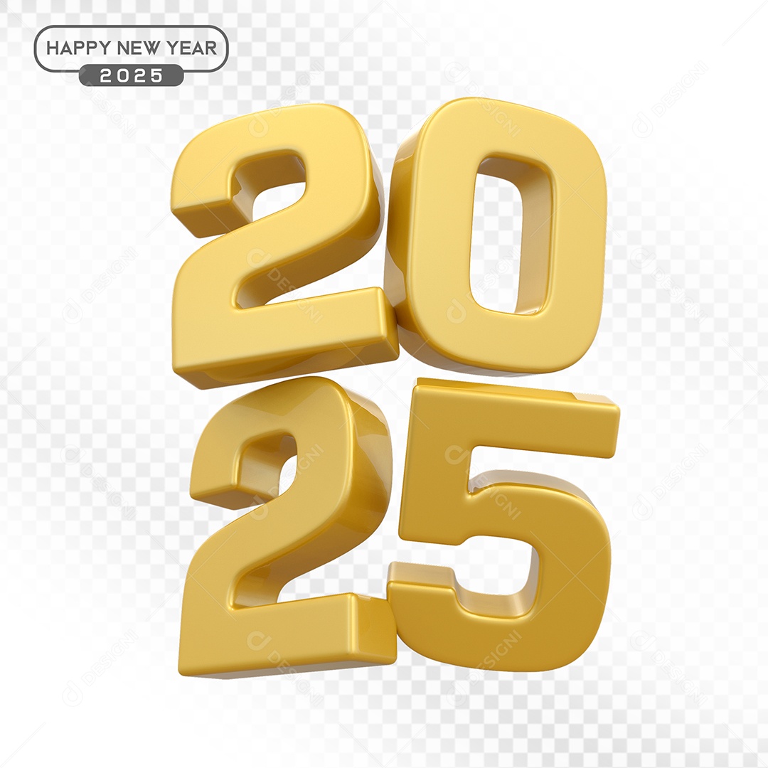 Elemento 3D Número 2025 Dourado Para Composição PSD