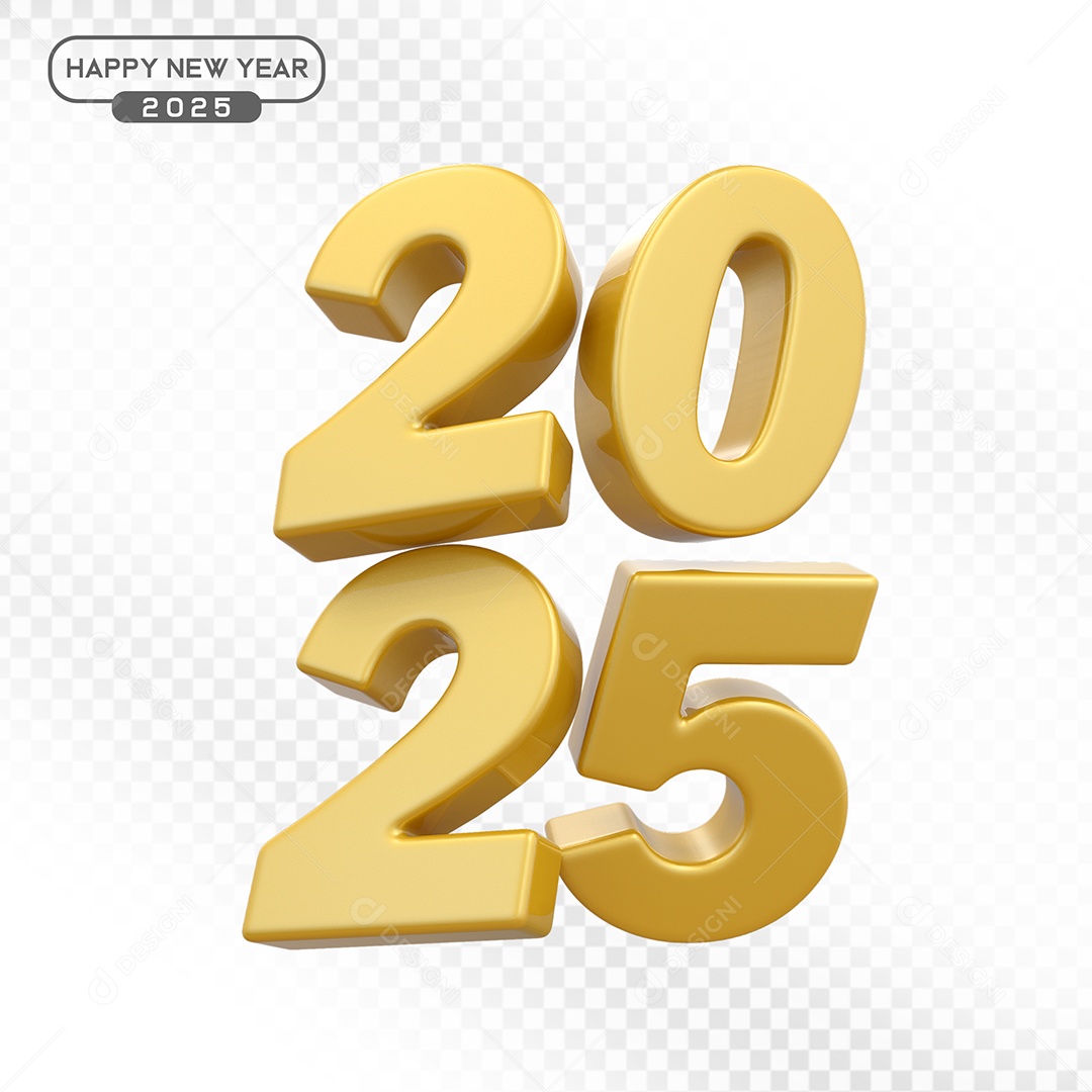 Elemento 3D Número 2025 Dourado Para Composição PSD
