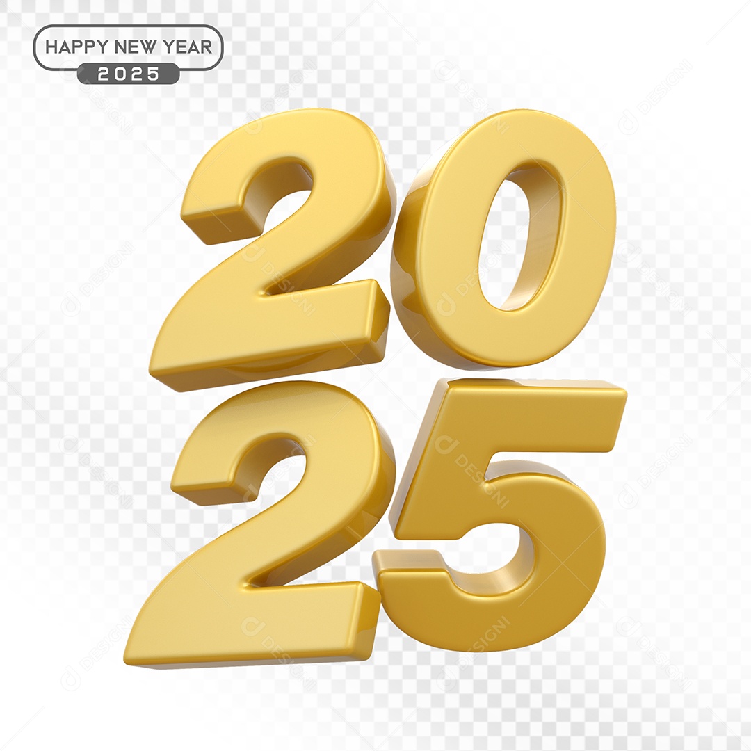 Elemento 3D Número 2025 Dourado Para Composição PSD