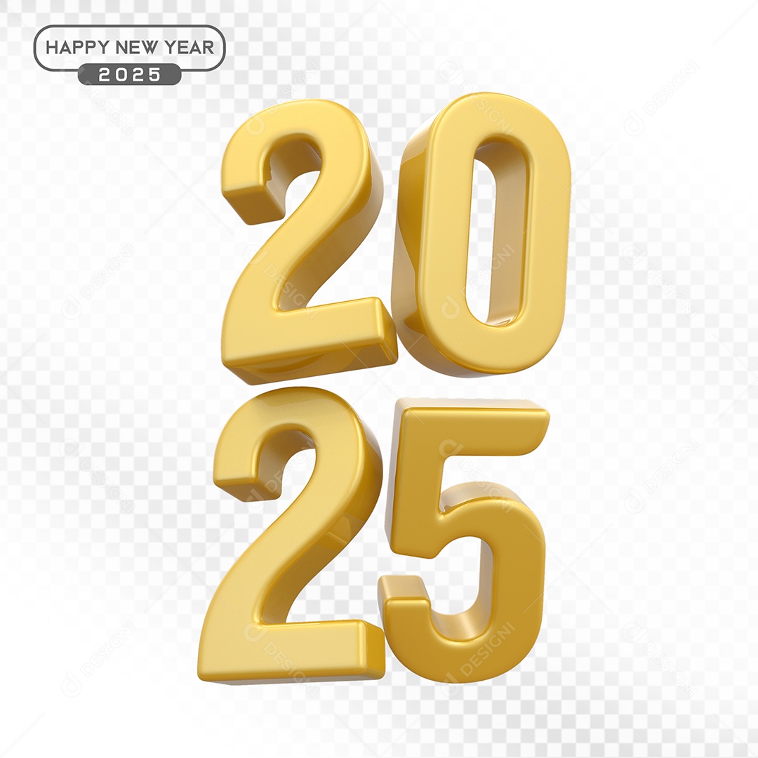 Elemento 3D Número 2025 Dourado Para Composição PSD