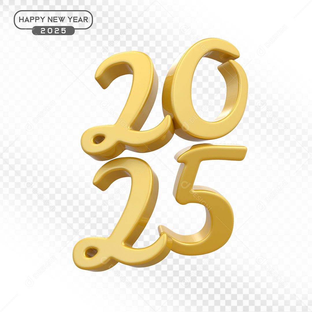 Elemento 3D Número 2025 Dourado Para Composição PSD