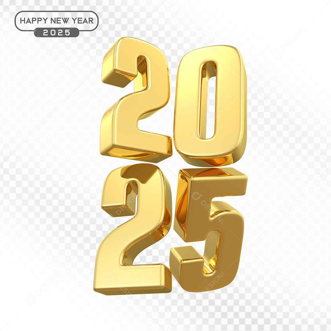 Elemento 3D Número 2025 Dourado Para Composição PSD