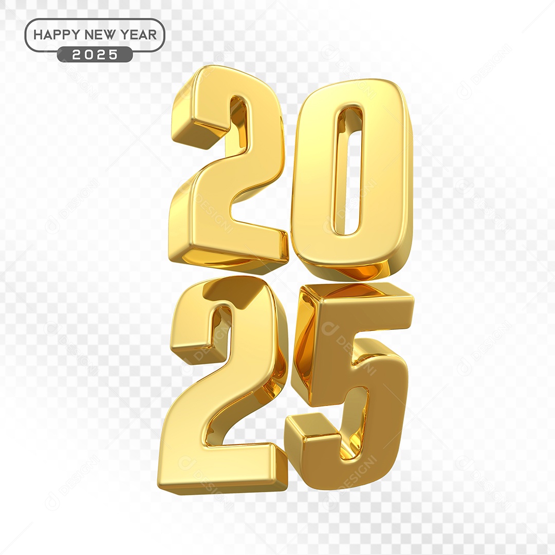 Elemento 3D Número 2025 Dourado Para Composição PSD