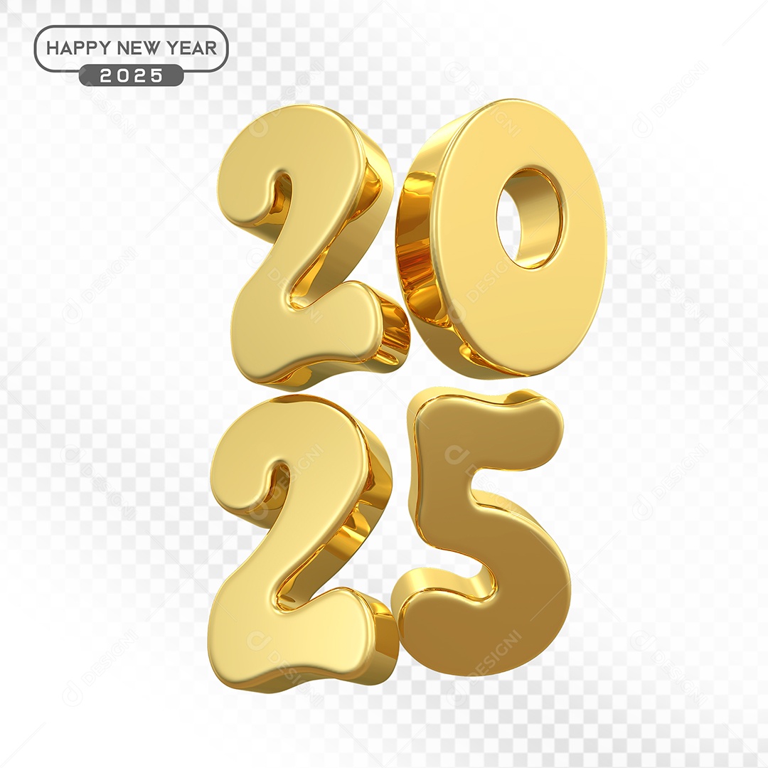 Elemento 3D Número 2025 Dourado Para Composição PSD