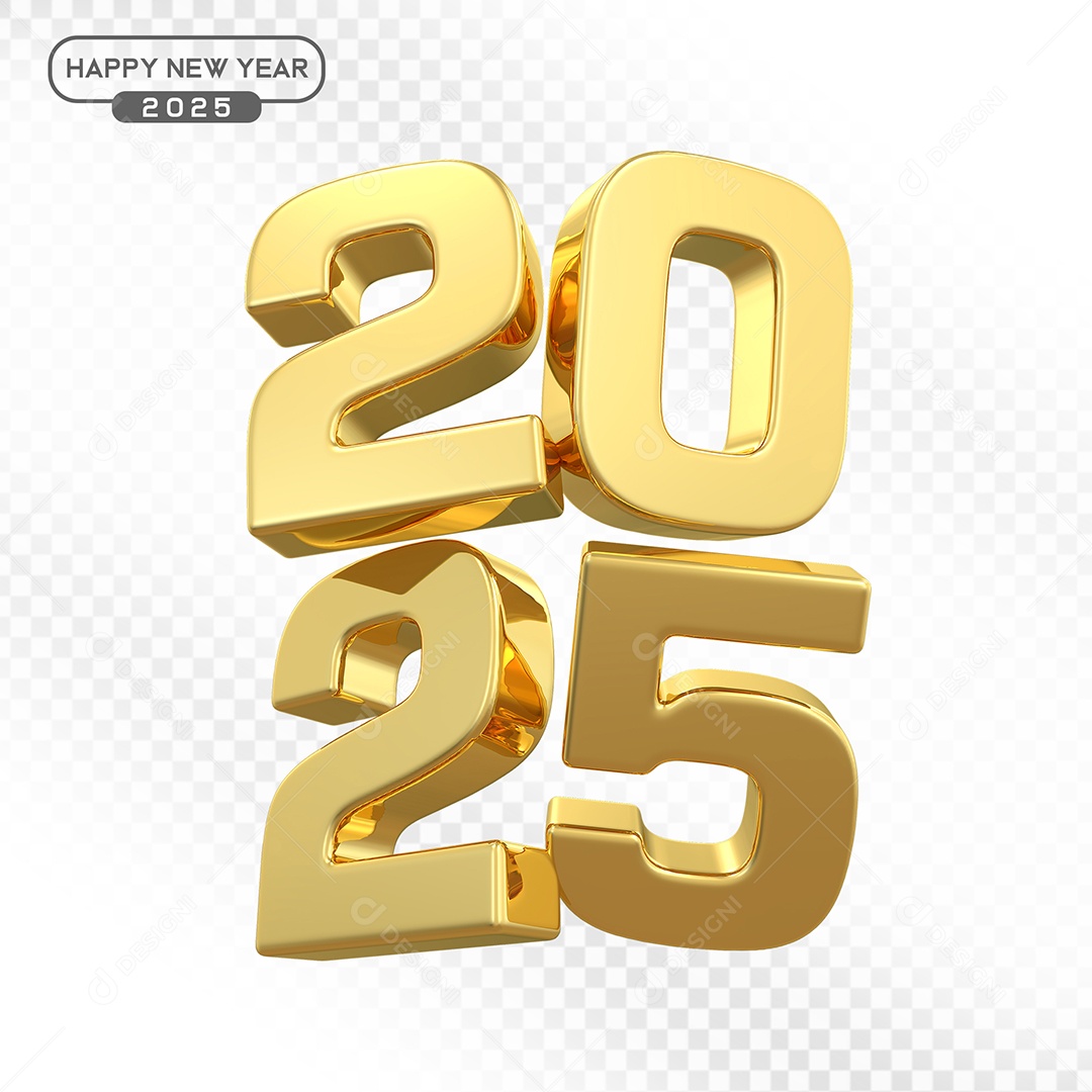 Elemento 3D Número 2025 Dourado Para Composição PSD