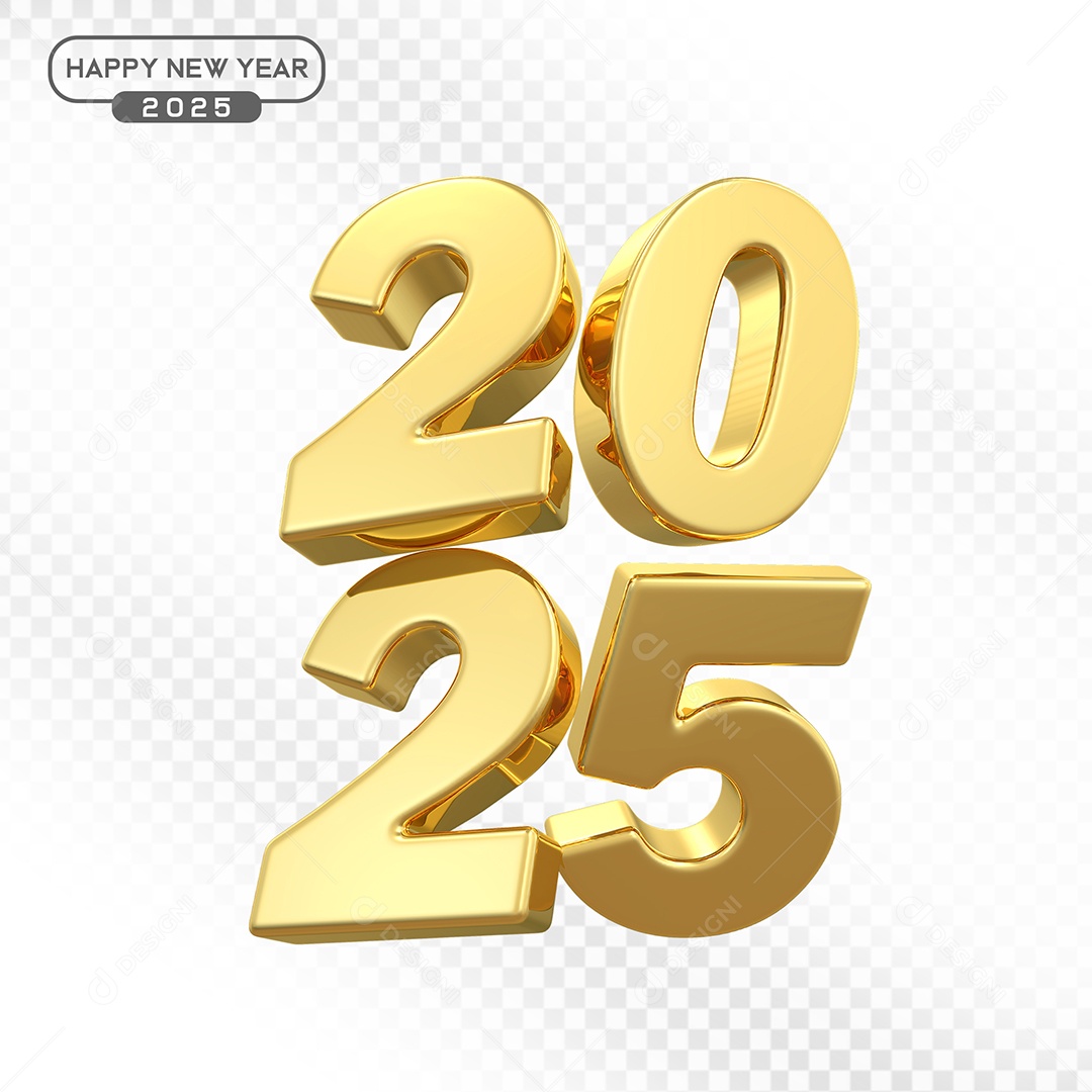 Elemento 3D Número 2025 Dourado Para Composição PSD
