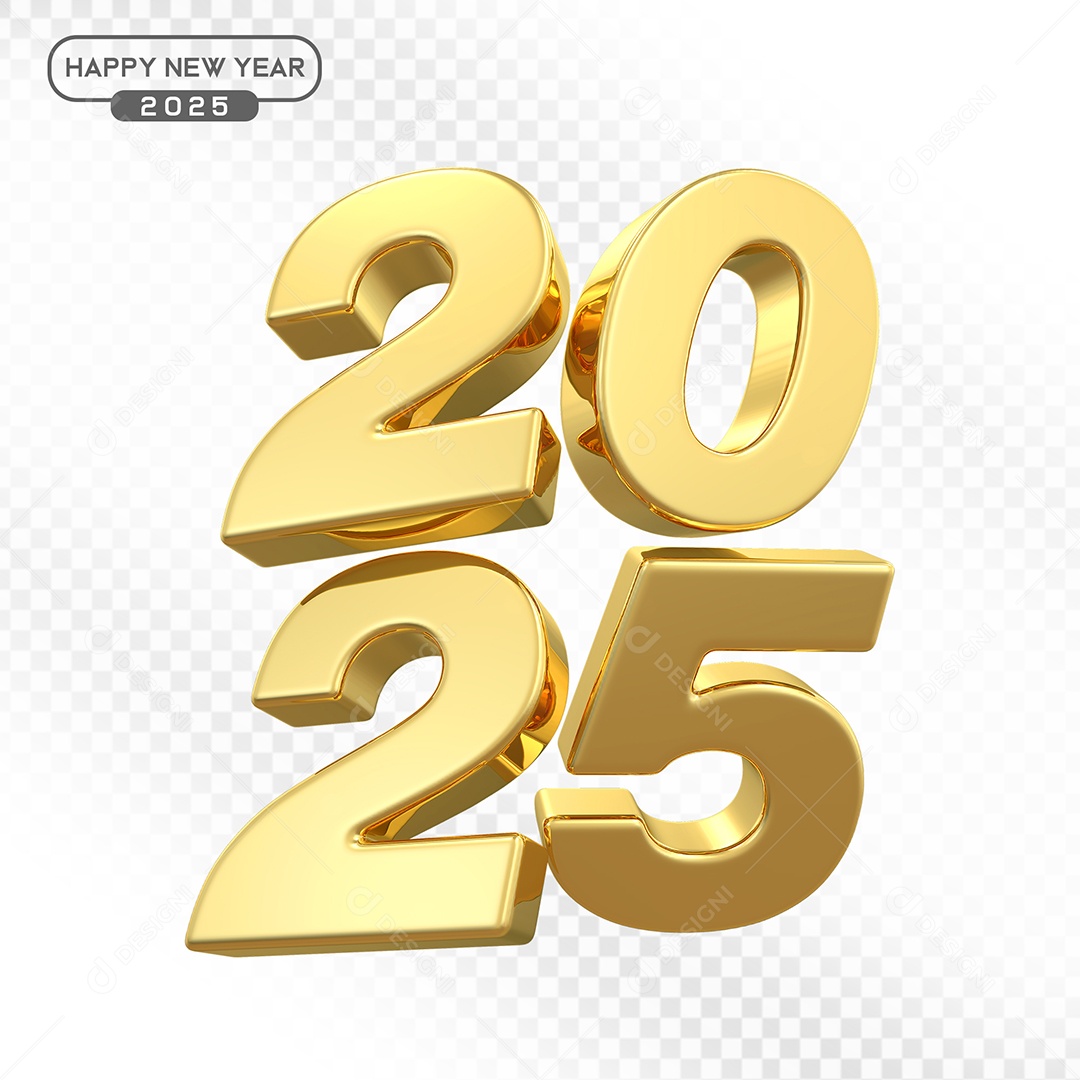 Elemento 3D Número 2025 Dourado Para Composição PSD