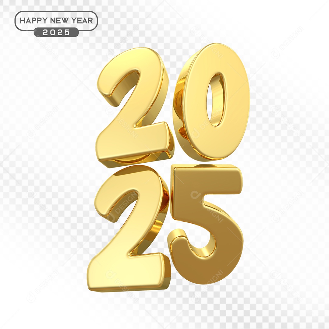 Elemento 3D Número 2025 Dourado Para Composição PSD