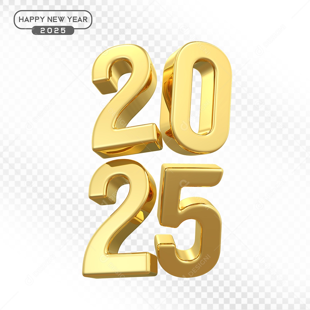 Elemento 3D Número 2025 Dourado Para Composição PSD