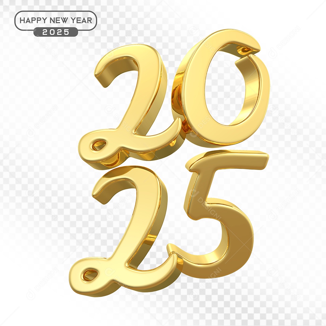 Elemento 3D Número 2025 Dourado Para Composição PSD
