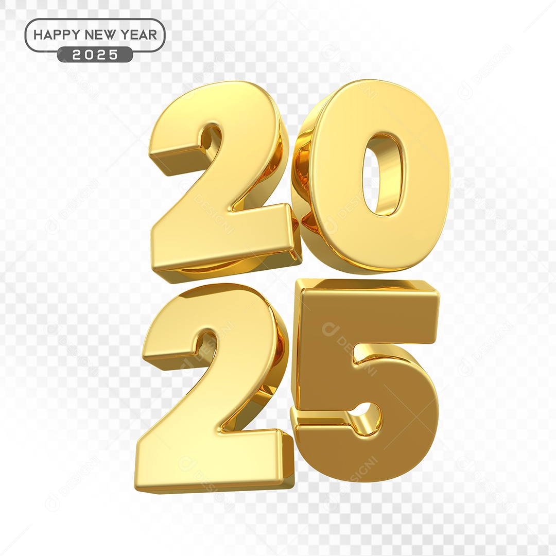 Elemento 3D Número 2025 Dourado Para Composição PSD