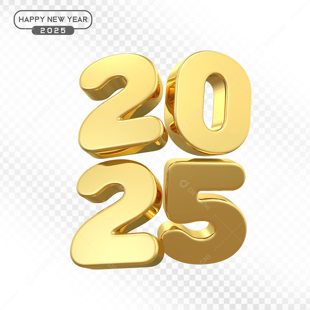 Elemento 3D Número 2025 Dourado Para Composição PSD