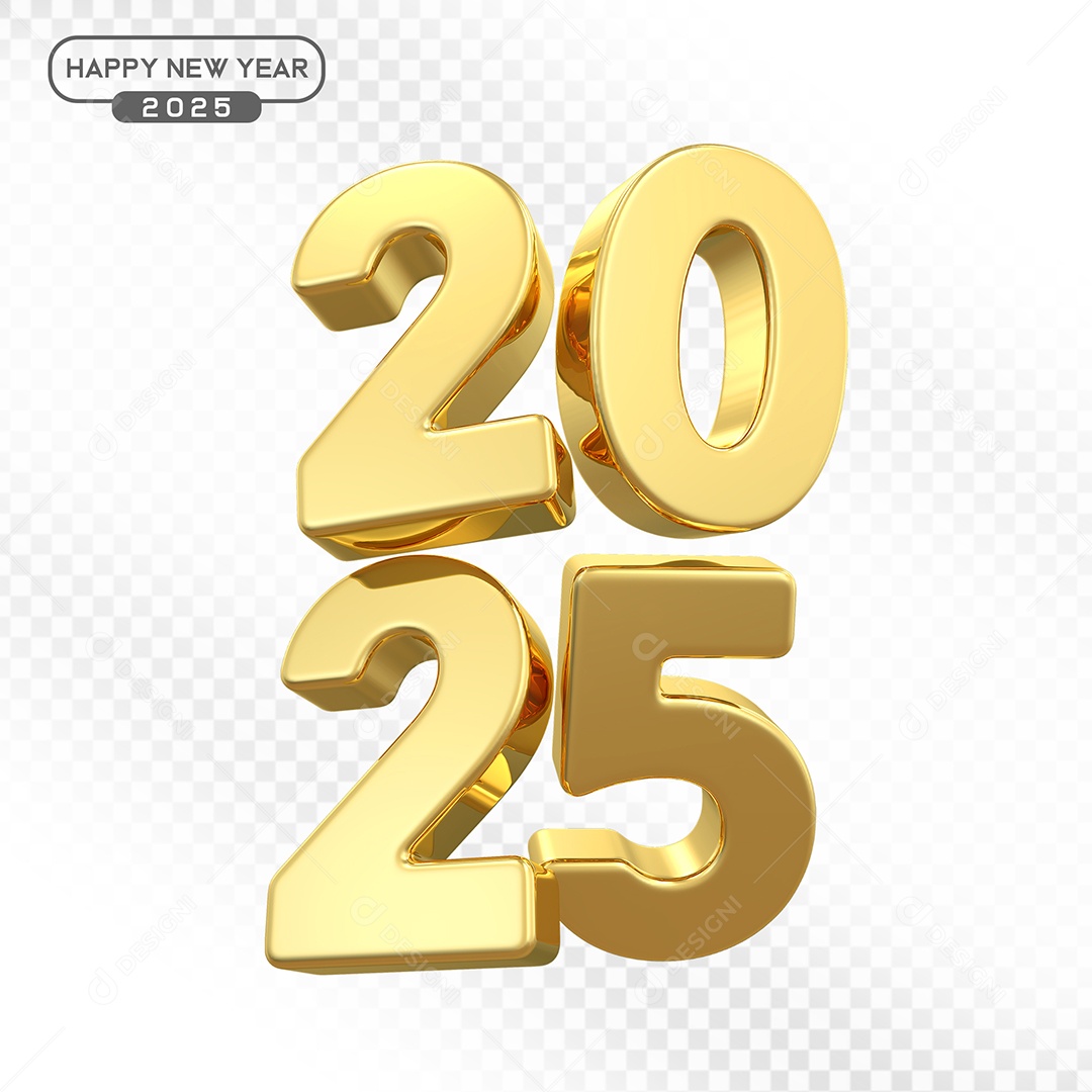 Elemento 3D Número 2025 Dourado Para Composição PSD