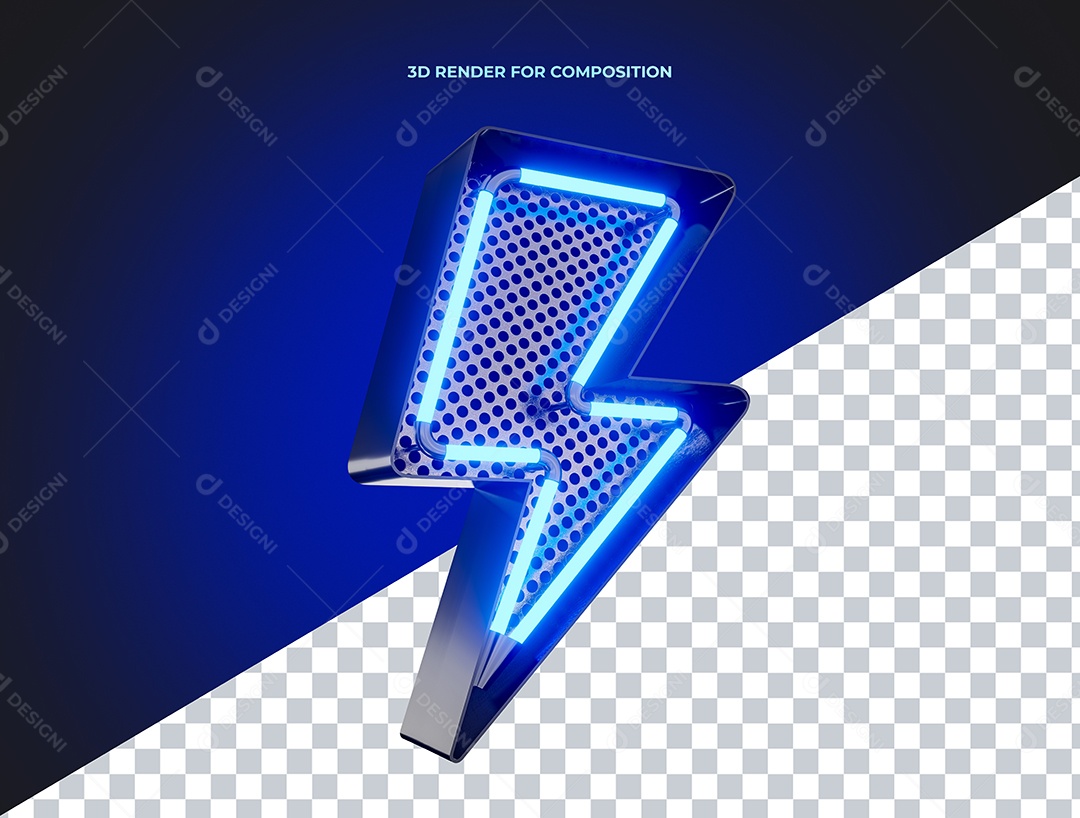 Elemento Relâmpago Metalico com Luz Azul para Composição PSD