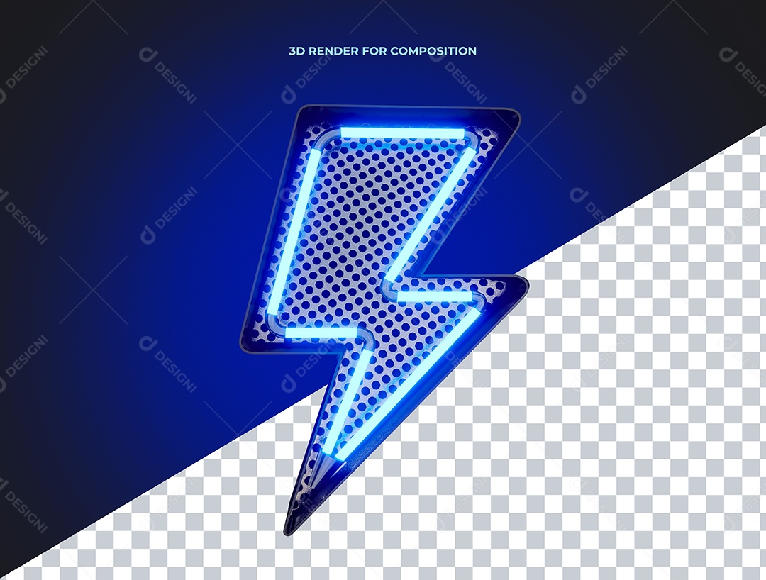 Elemento Relâmpago Metalico com Luz Azul para Composição PSD
