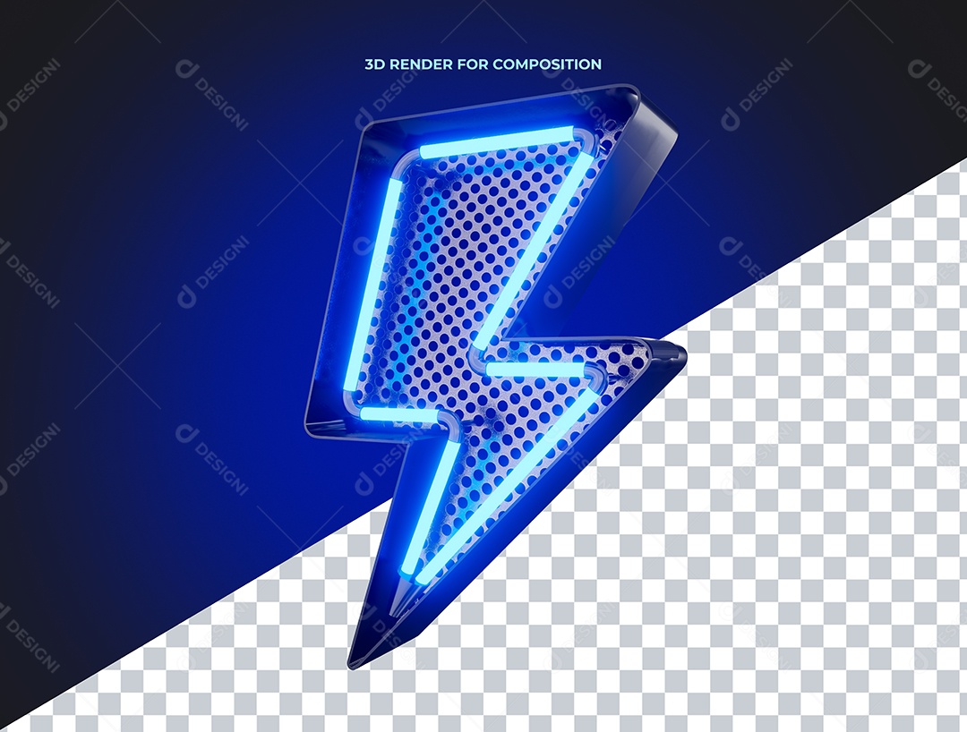 Elemento Relâmpago Metalico com Luz Azul para Composição PSD
