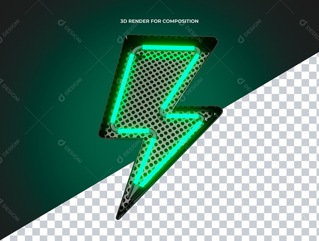Elemento Relâmpago Metalico com Luz Verde para Composição PSD