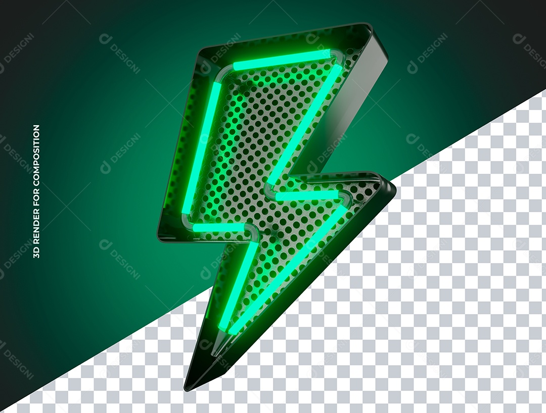 Elemento Relâmpago Metalico com Luz Verde para Composição PSD