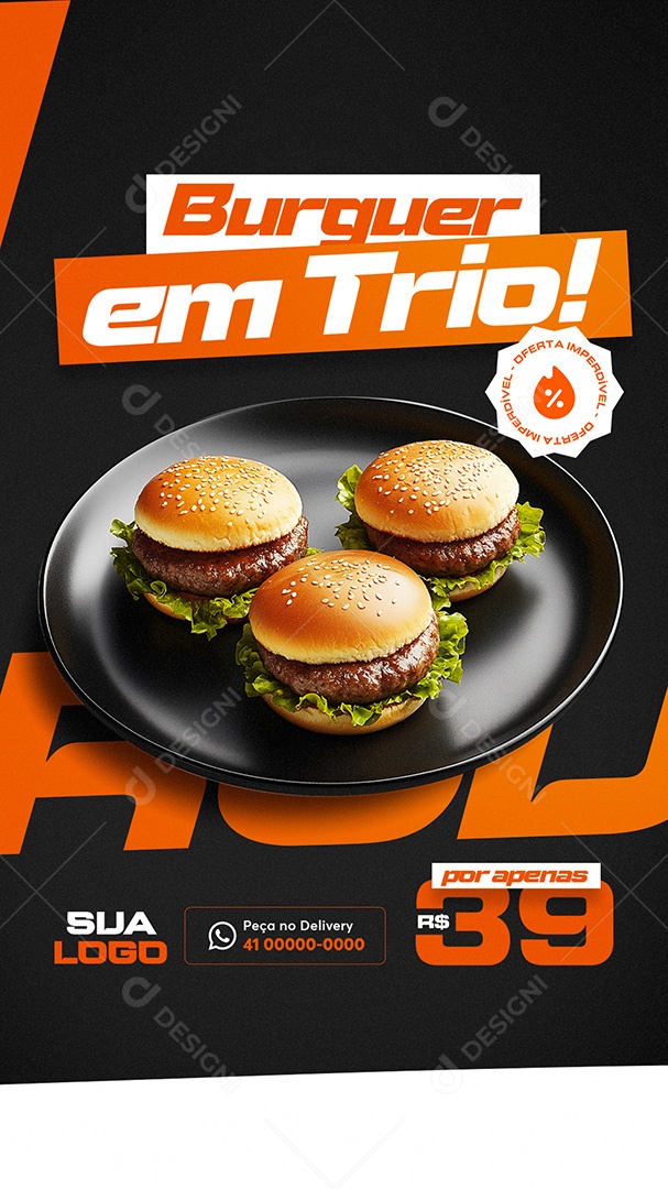 Story Restaurante Burguer em Trio Social Media PSD Editável