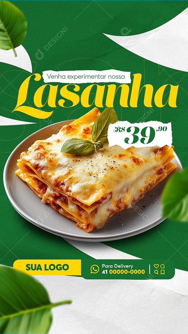 Story Restaurante Venha Experimentar nossa Lasanha Social Media PSD Editável