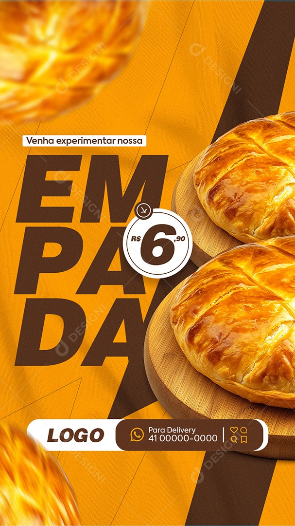 Story Restaurante Venha Experimentar nossa Empada Social Media PSD Editável