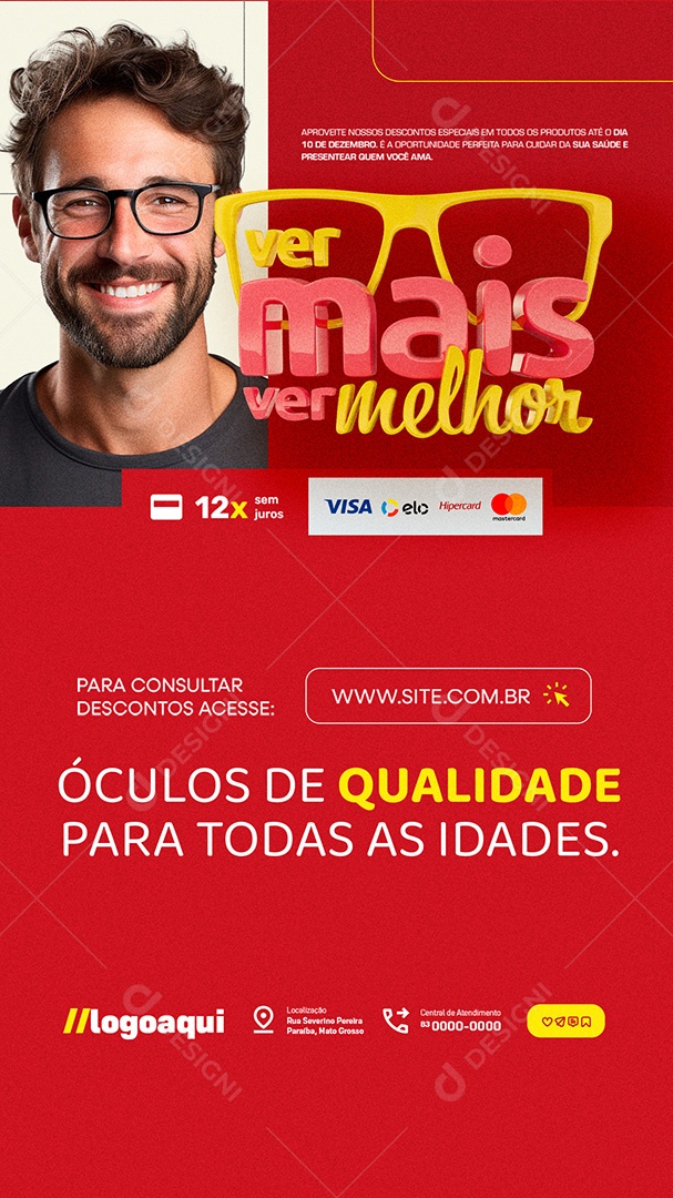 Story Ver Mais Ver Melhor Ótica Óculos de Qualidade Social Media PSD Editável