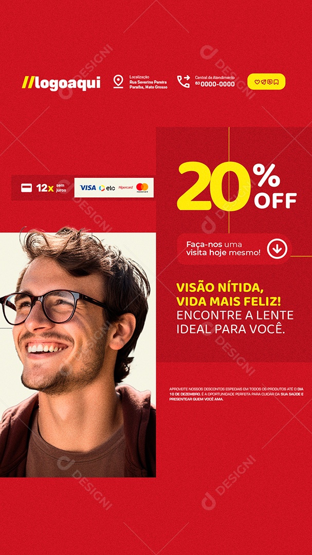 Story Ver Mais Ver Melhor Ótica 20% Off Social Media PSD Editável