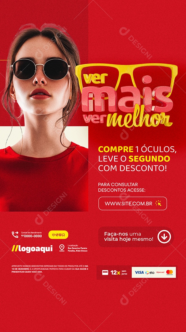 Story Ver Mais Ver Melhor Ótica Compre 1 Óculos Leve o Segundo com Desconto Social Media PSD Editável