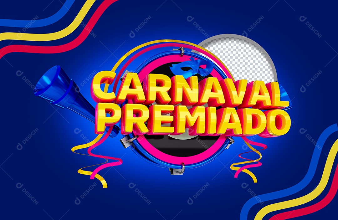 Selo 3D Carnaval Premiado para Composição PSD