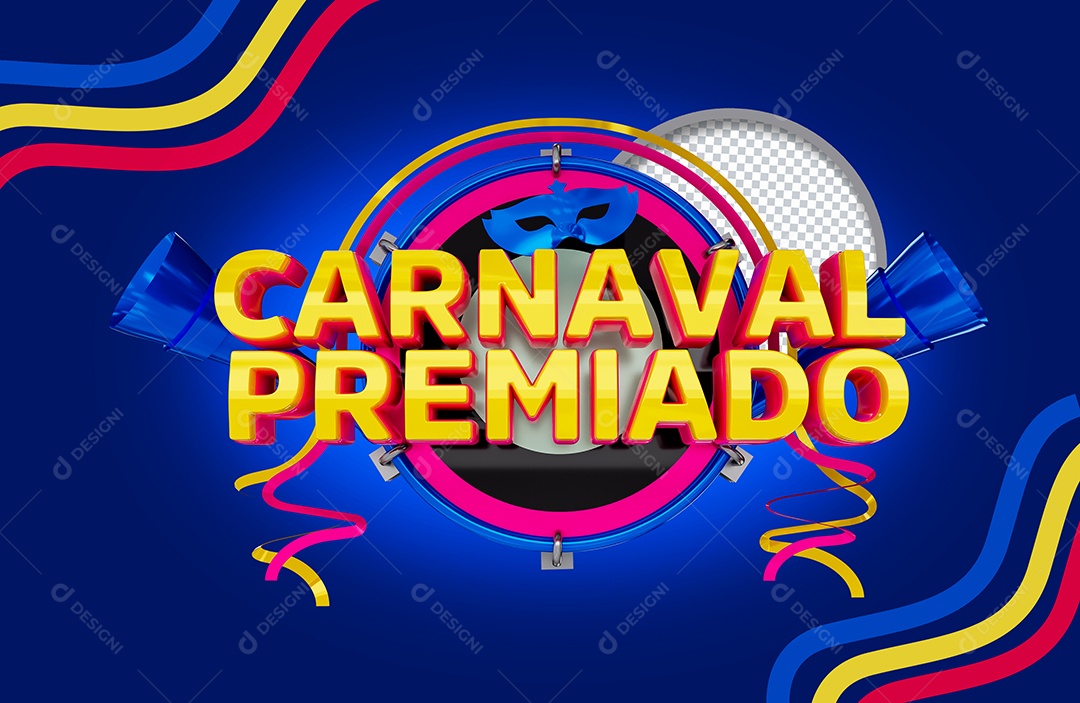 Selo 3D Carnaval Premiado para Composição PSD