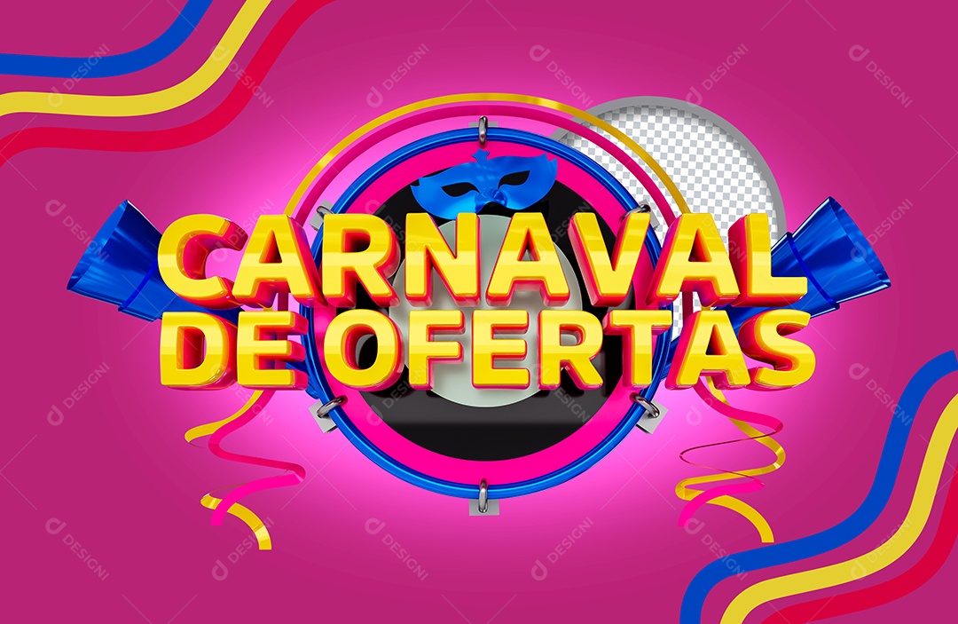 Selo 3D Carnaval de Ofertas para Composição PSD