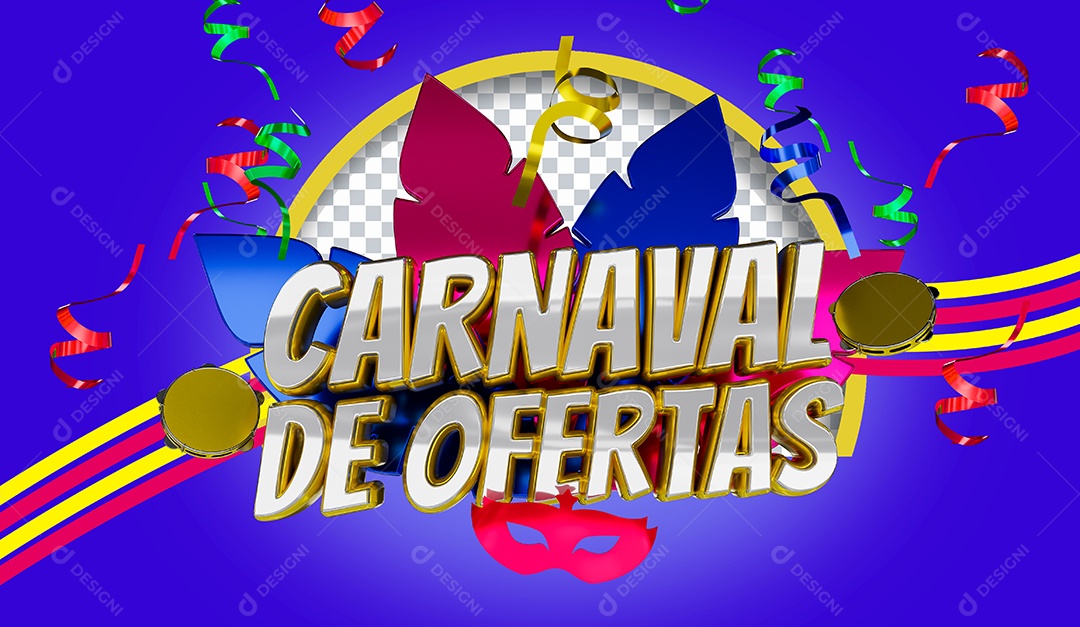 Selo 3D Carnaval de Ofertas para Composição PSD