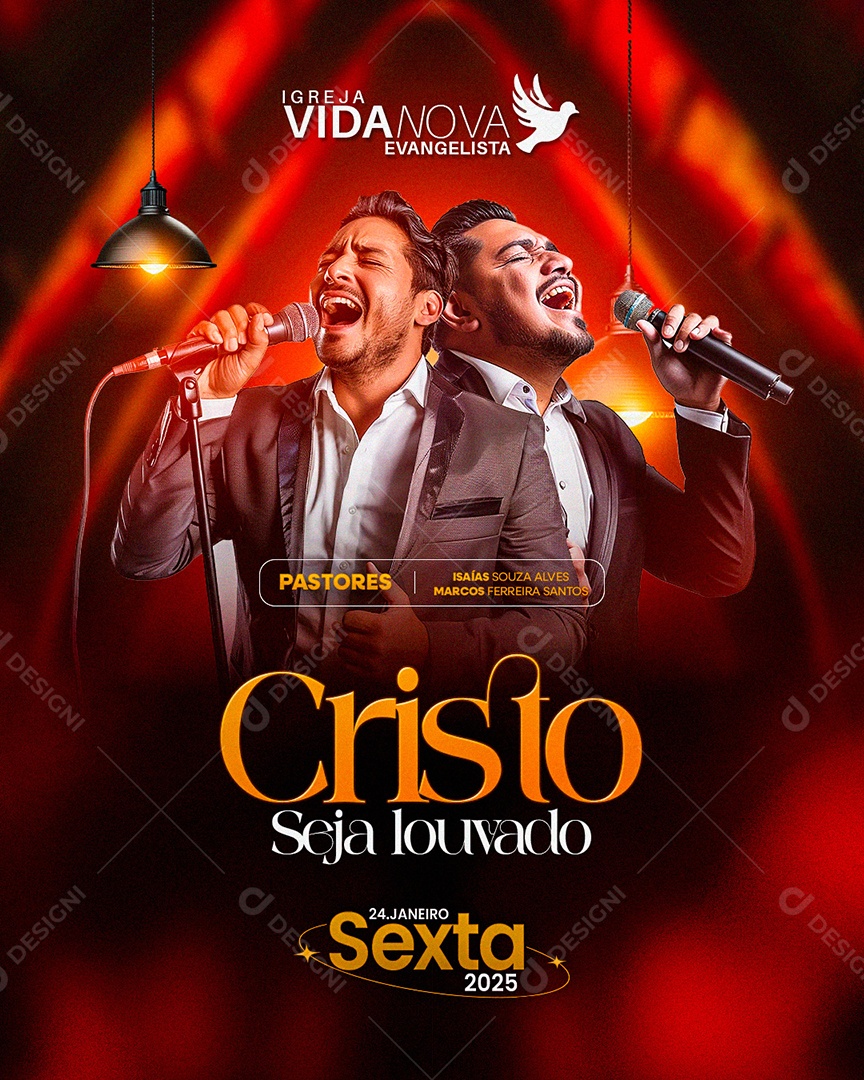Flyer Gospel Cristo Seja Louvado Social Media PSD Editável